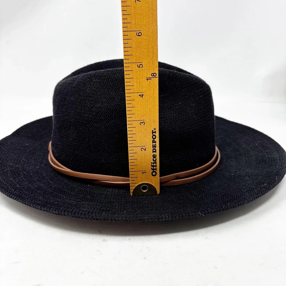 Anthropologie Black Fedora Hat One Size Brown‎ Faux Leather Band Cotton Mesh